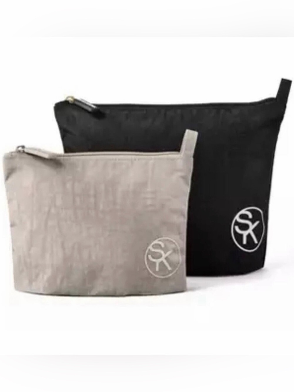 NWT Sonia Kashuk 2 Black & Tan Pouch Travel Organizer Makeup Cosmetics Bag Set